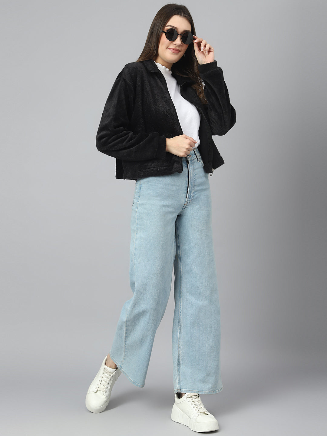 Black Oversized Fur Zipper