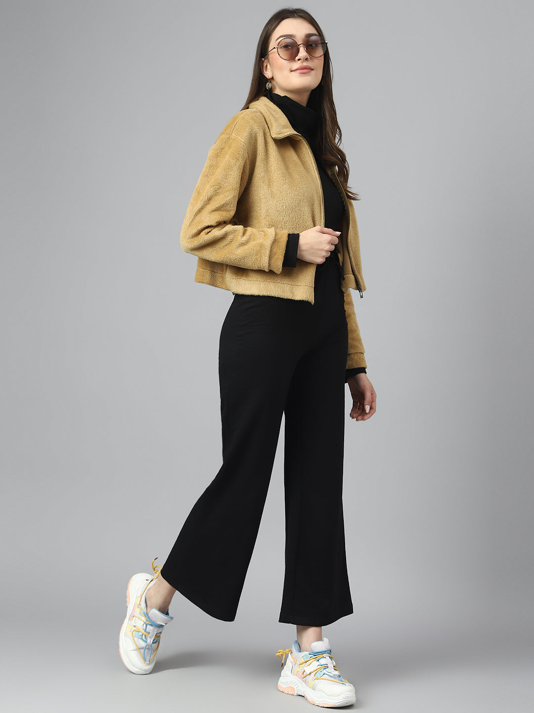 Camel Oversized Fur Zipper