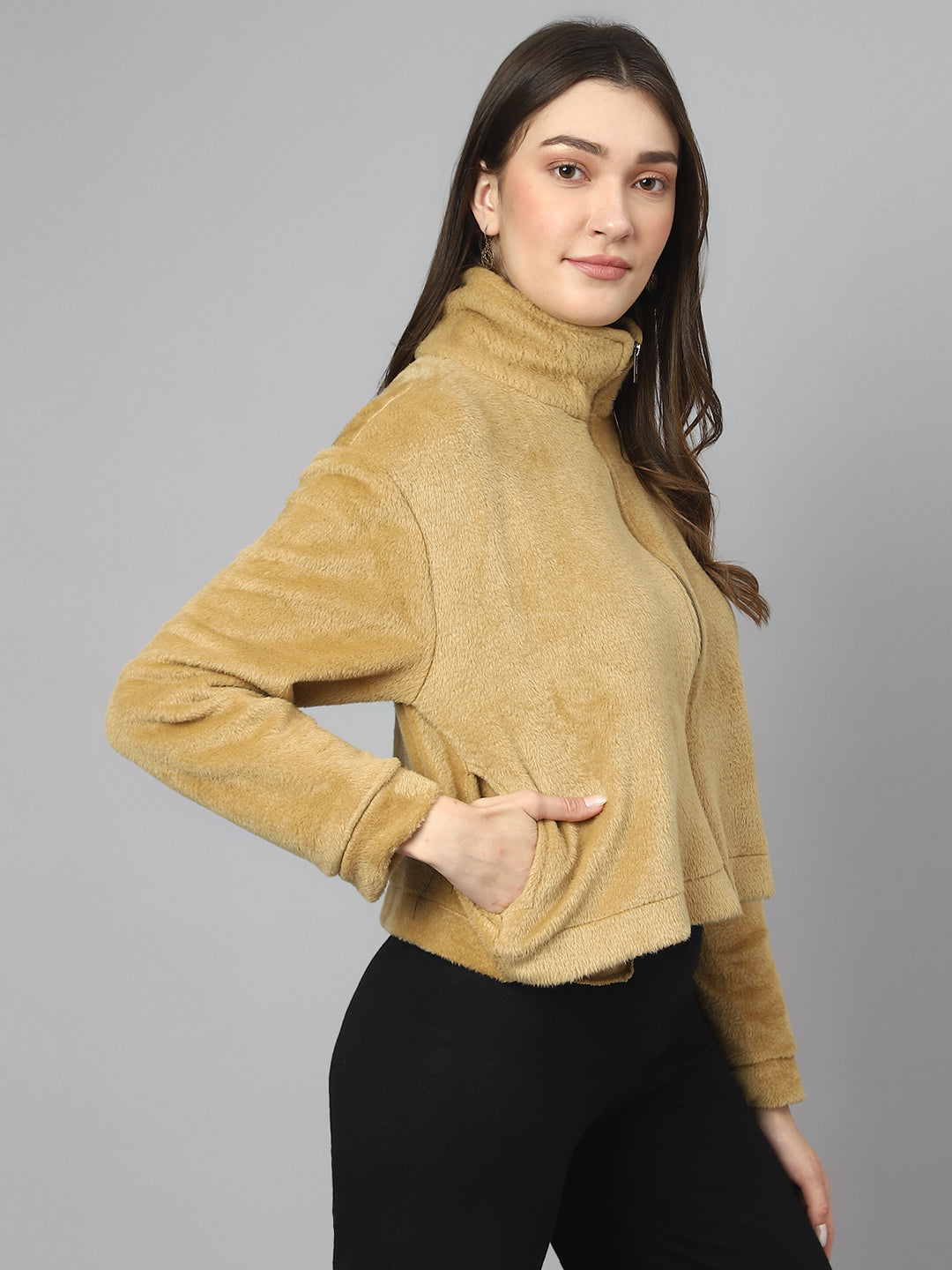 Camel Oversized Fur Zipper
