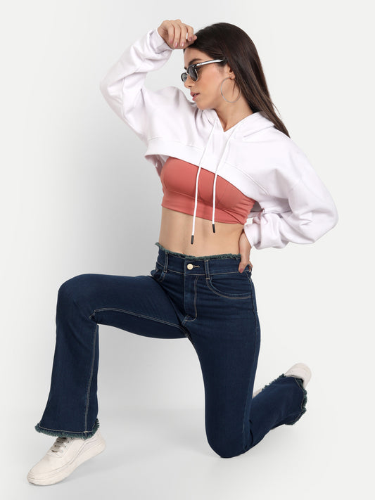 White Oversized Cropped Hoodie