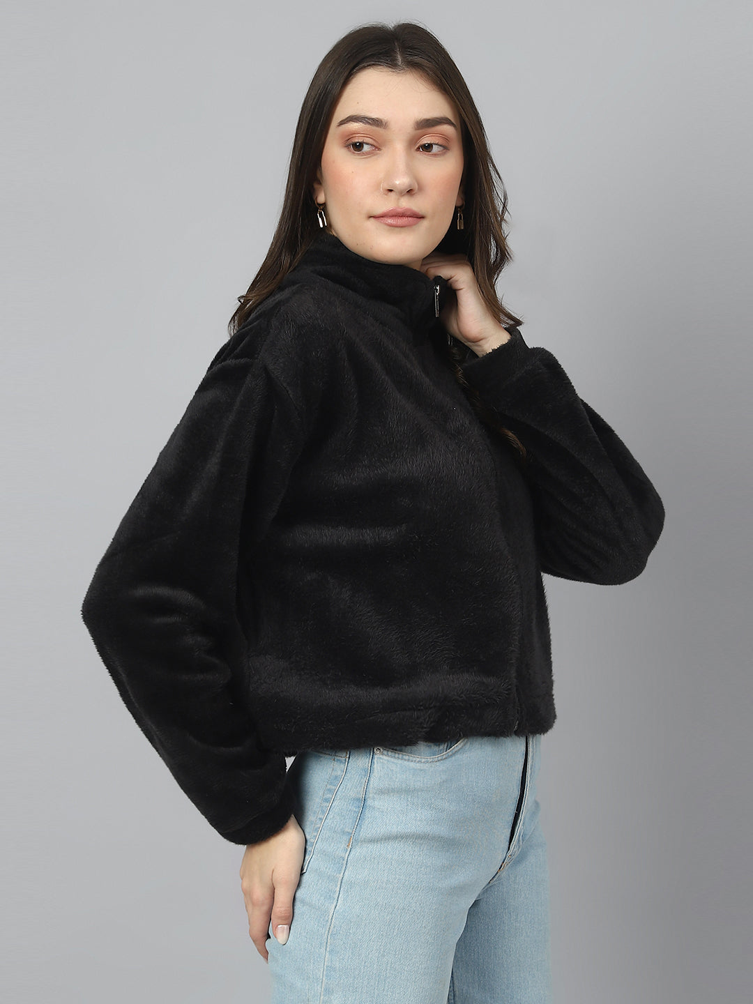 Black Oversized Fur Zipper