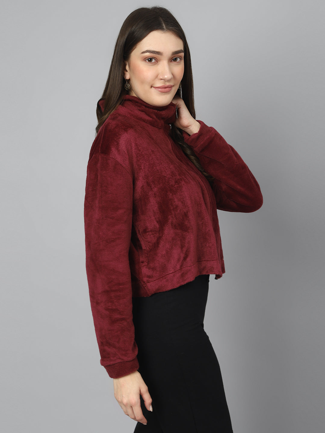 Wine Oversized Fur Zipper