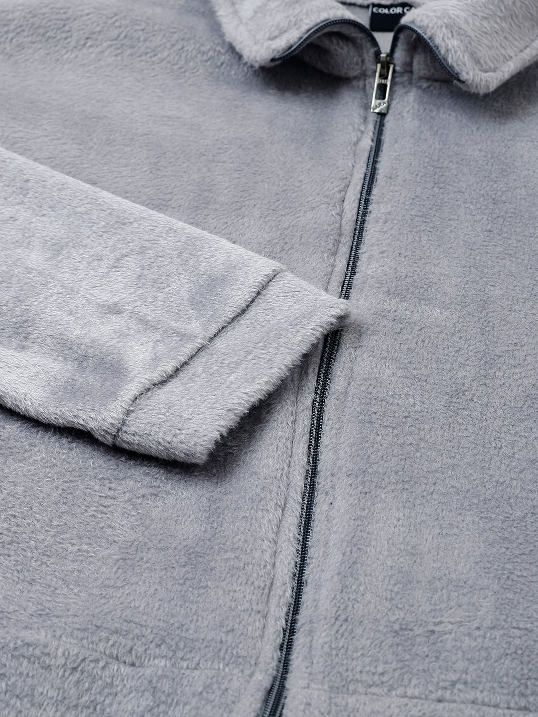 Grey Oversized Fur Zipper