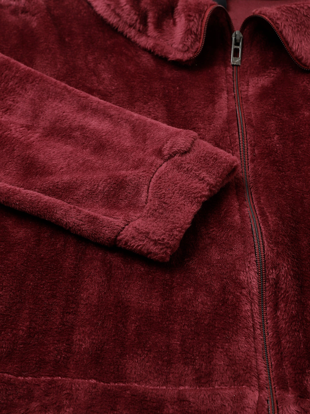 Wine Oversized Fur Zipper