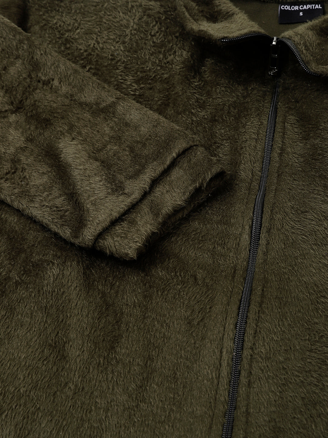 Olive Oversized Fur Zipper
