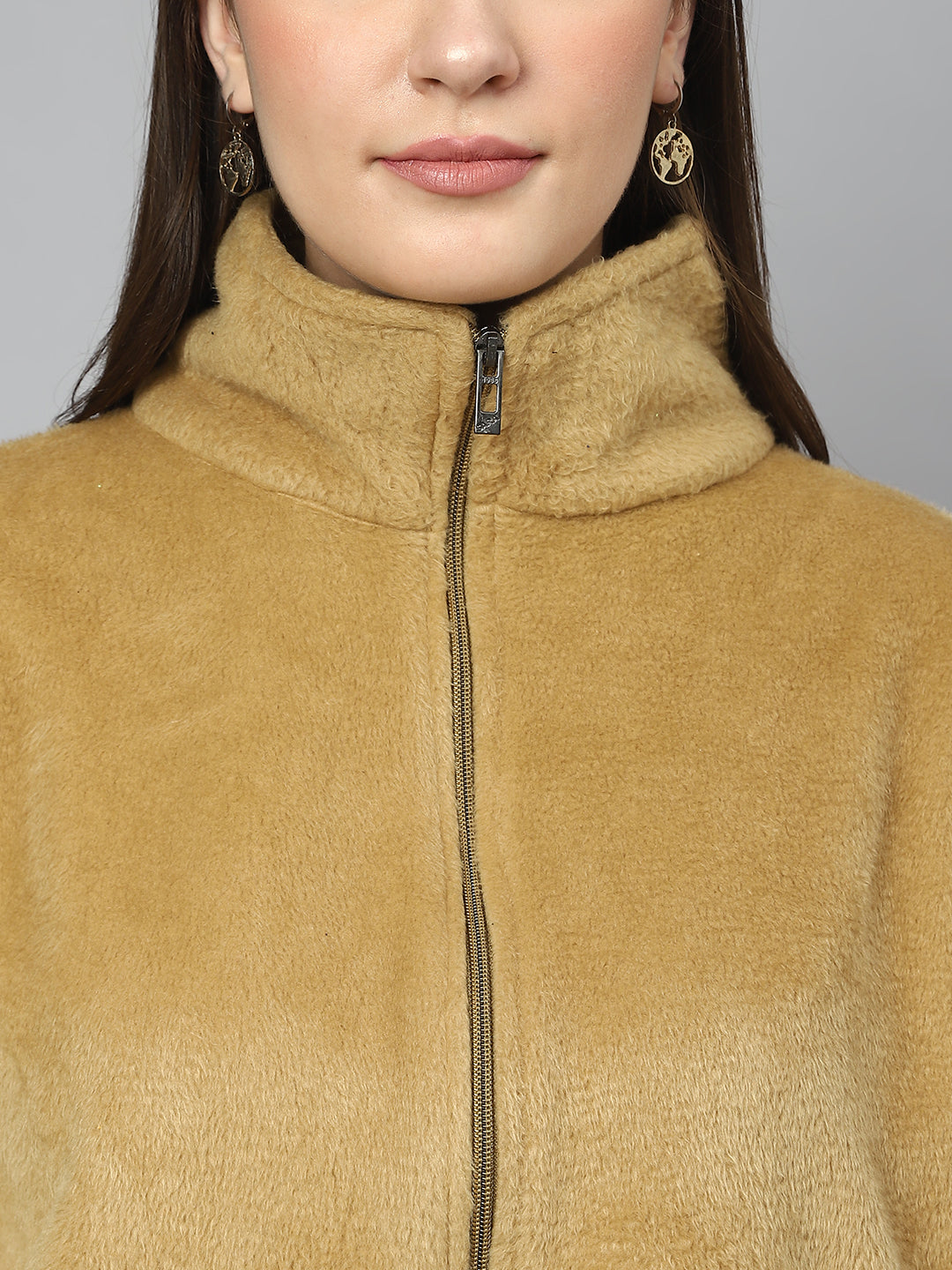 Camel Oversized Fur Zipper