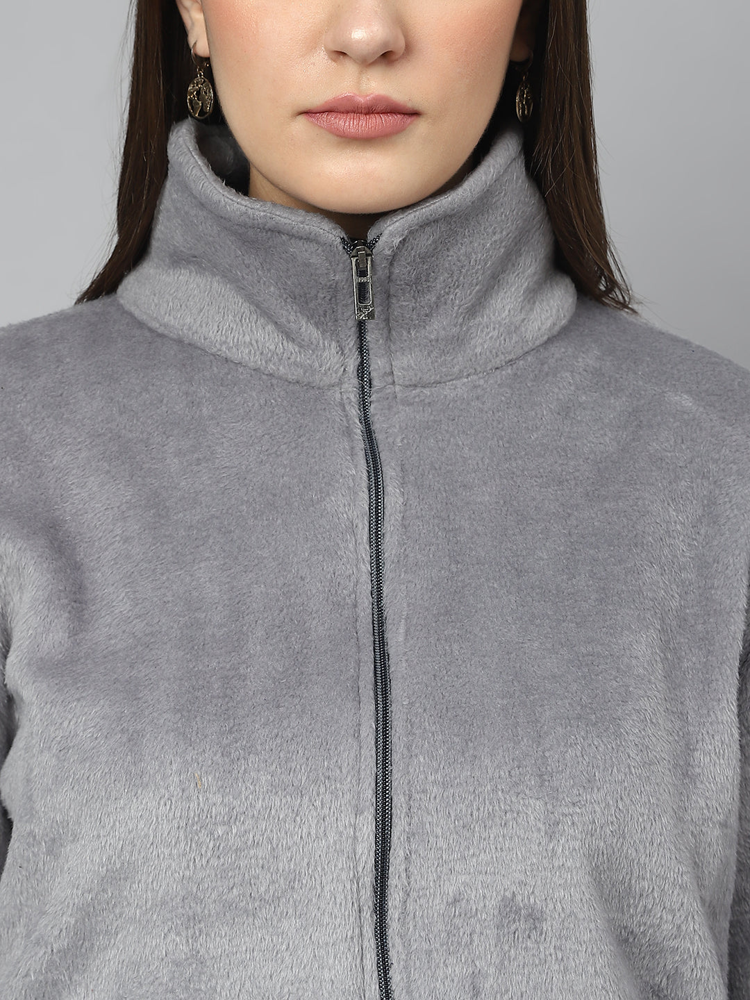 Grey Oversized Fur Zipper