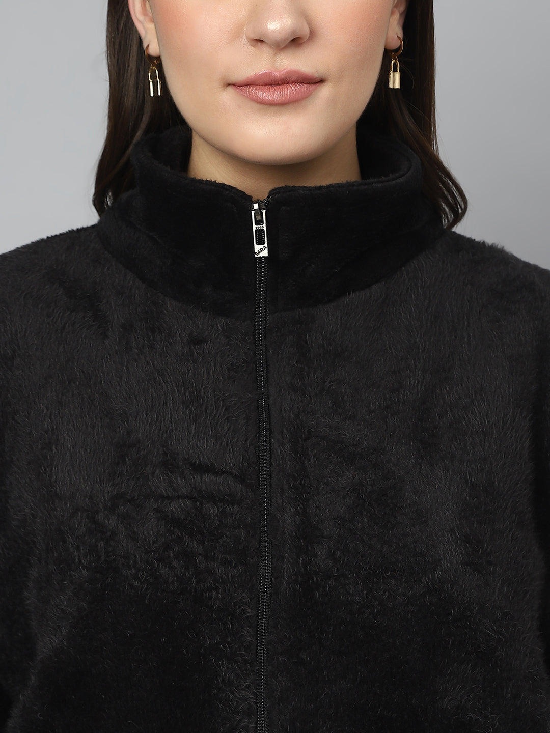 Black Oversized Fur Zipper