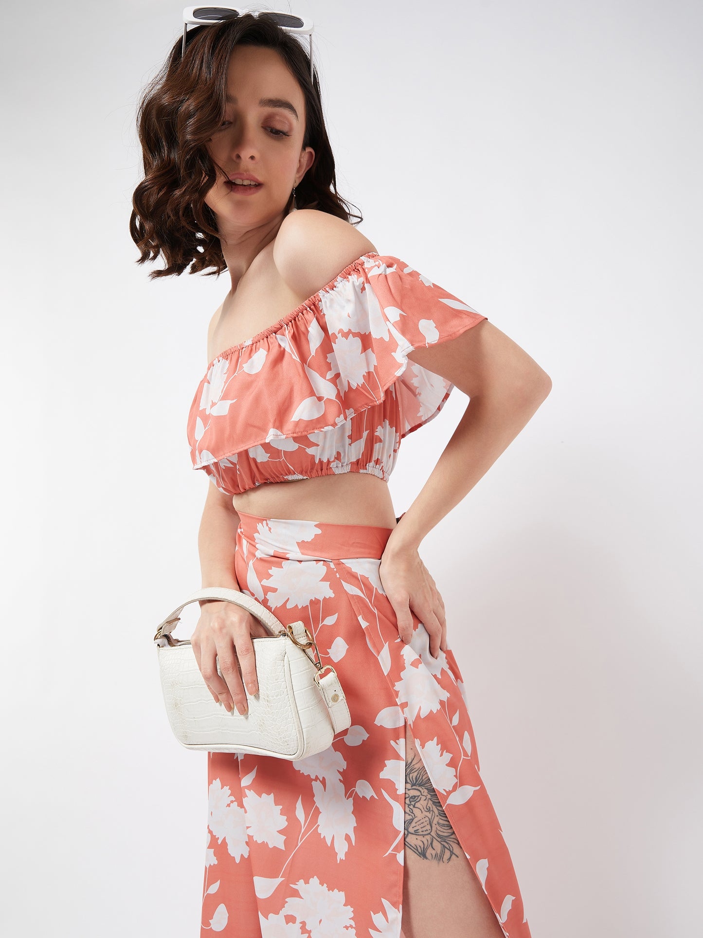 Orange Floral Off Shoulder Top