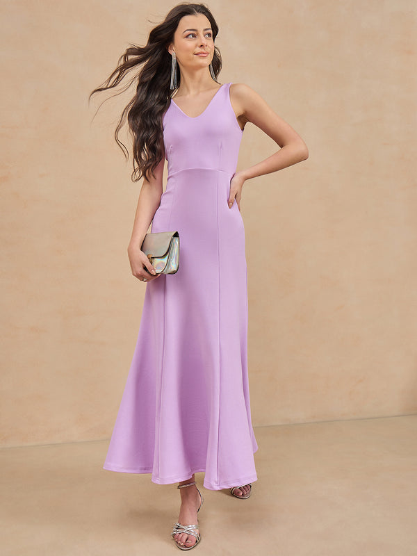 Solid Sleeveless V Neck Maxi Gown