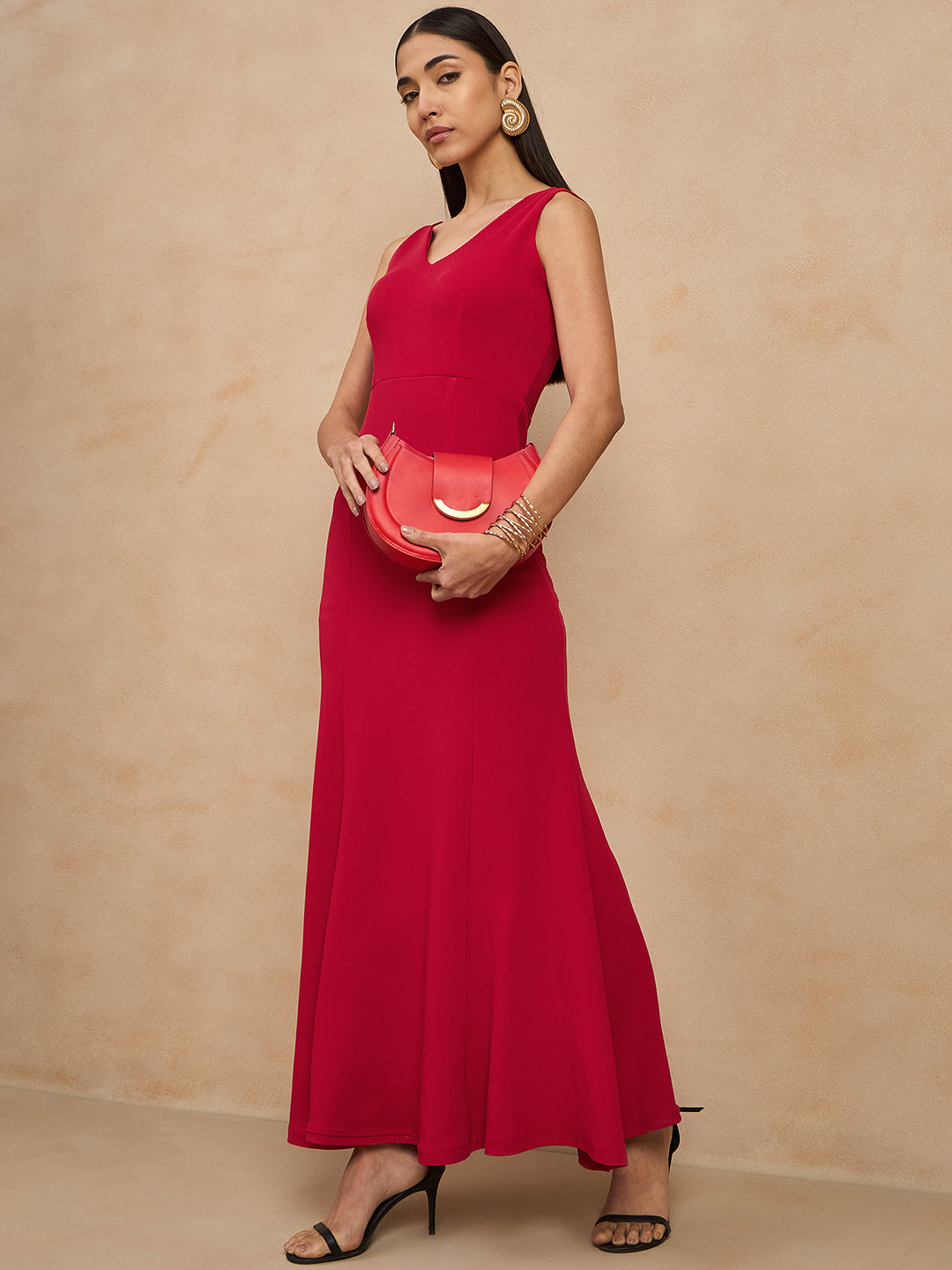 Solid Sleeveless V Neck Maxi Gown