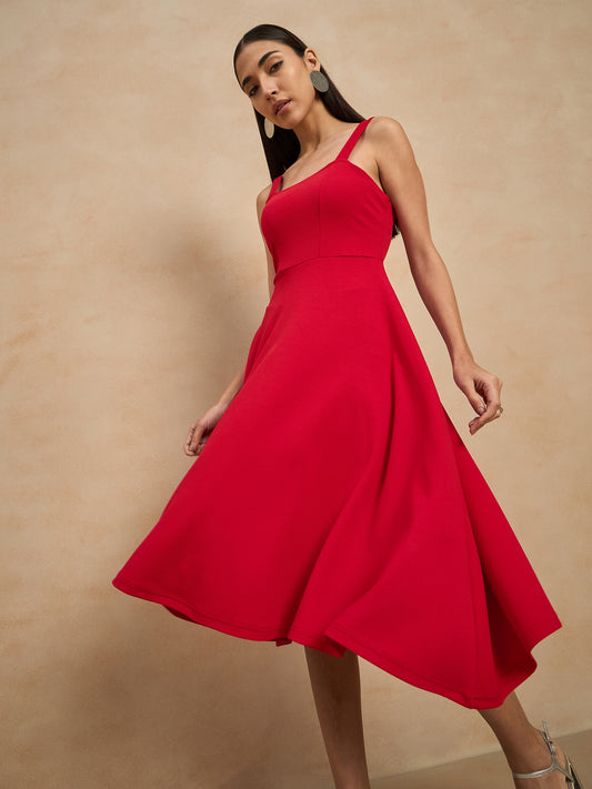 Solid Fit & Flare Dress
