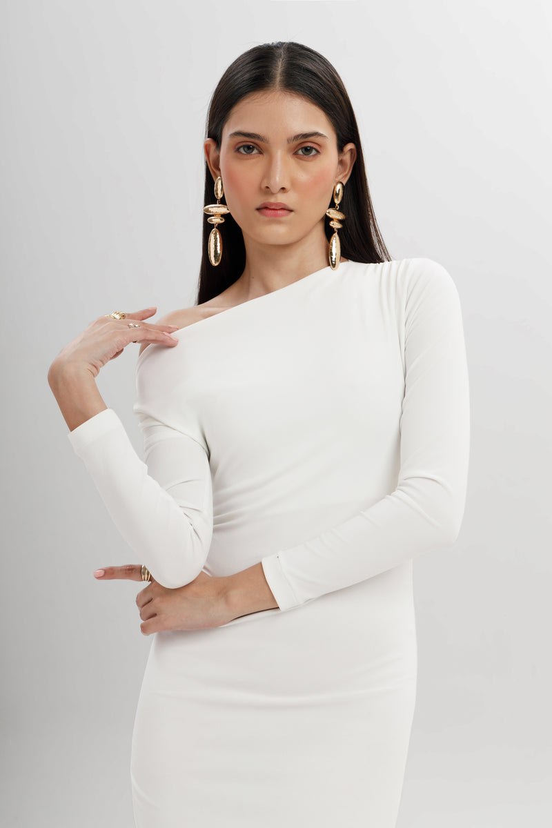 Draped One-Shoulder Maxi