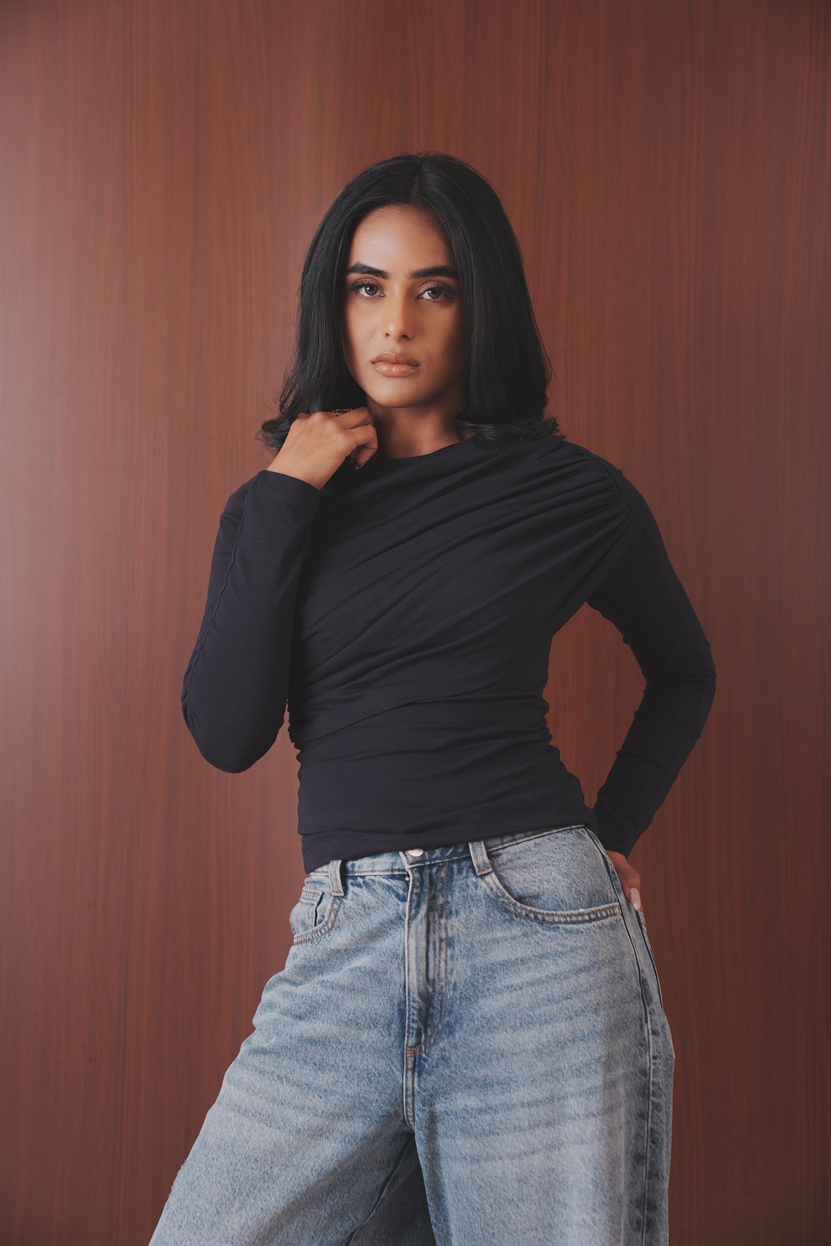 Draped Long Sleeve Top