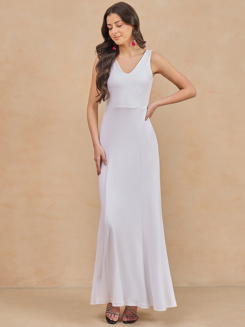 Solid Sleeveless V Neck Maxi Gown
