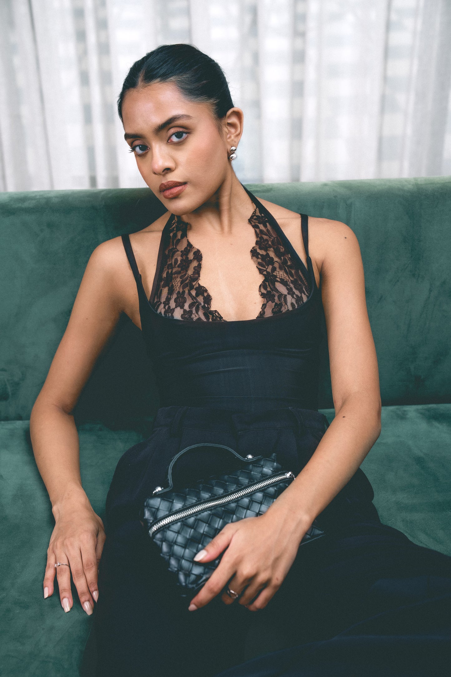 Halter Bodysuit With Lace Trim