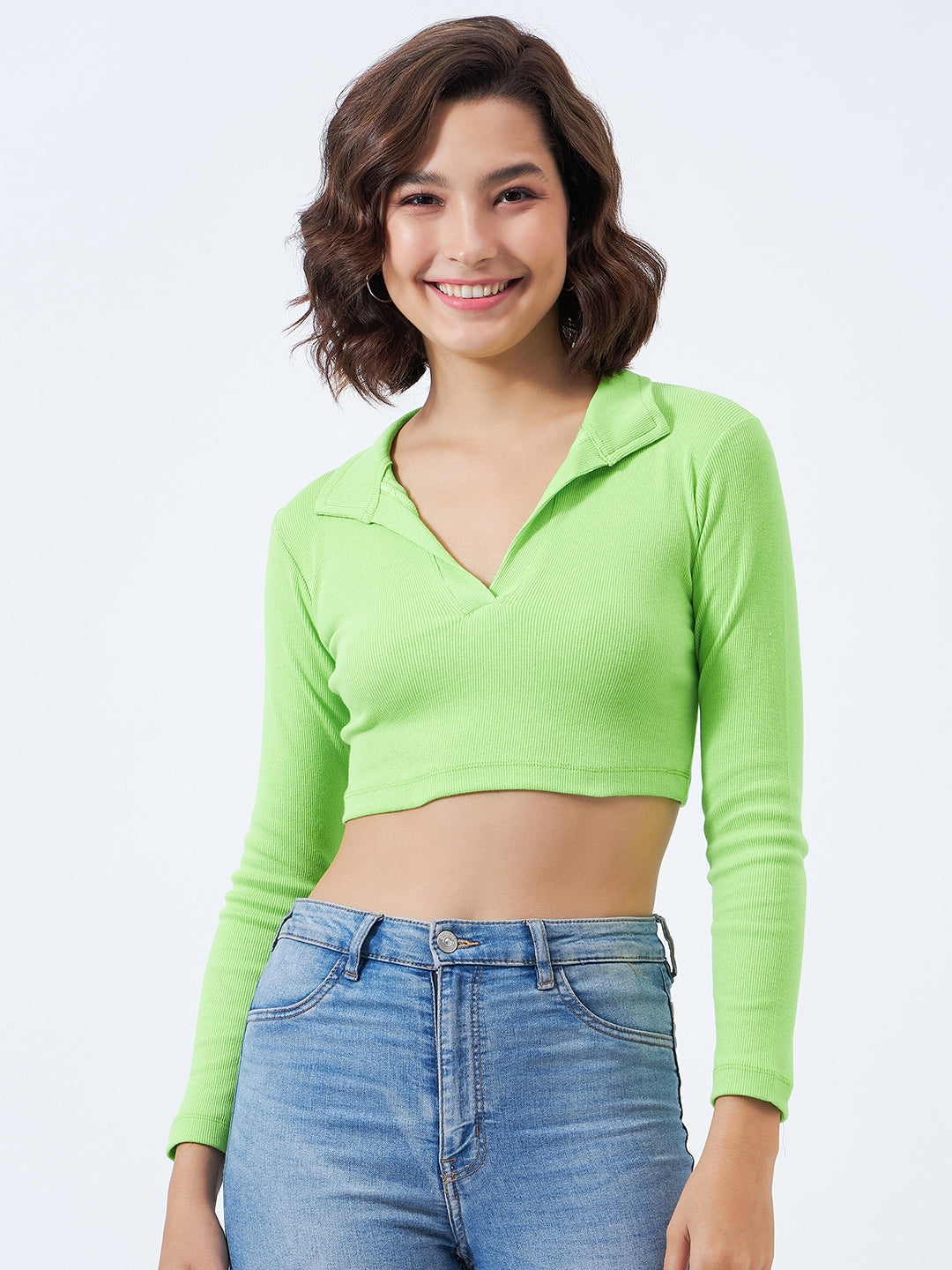 Ribbed Collared Top