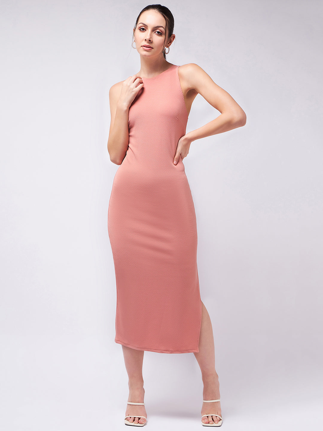 Ice Peach Side Slit Fitted Dress