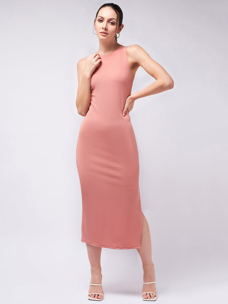 Ice Peach Side Slit Fitted Dress