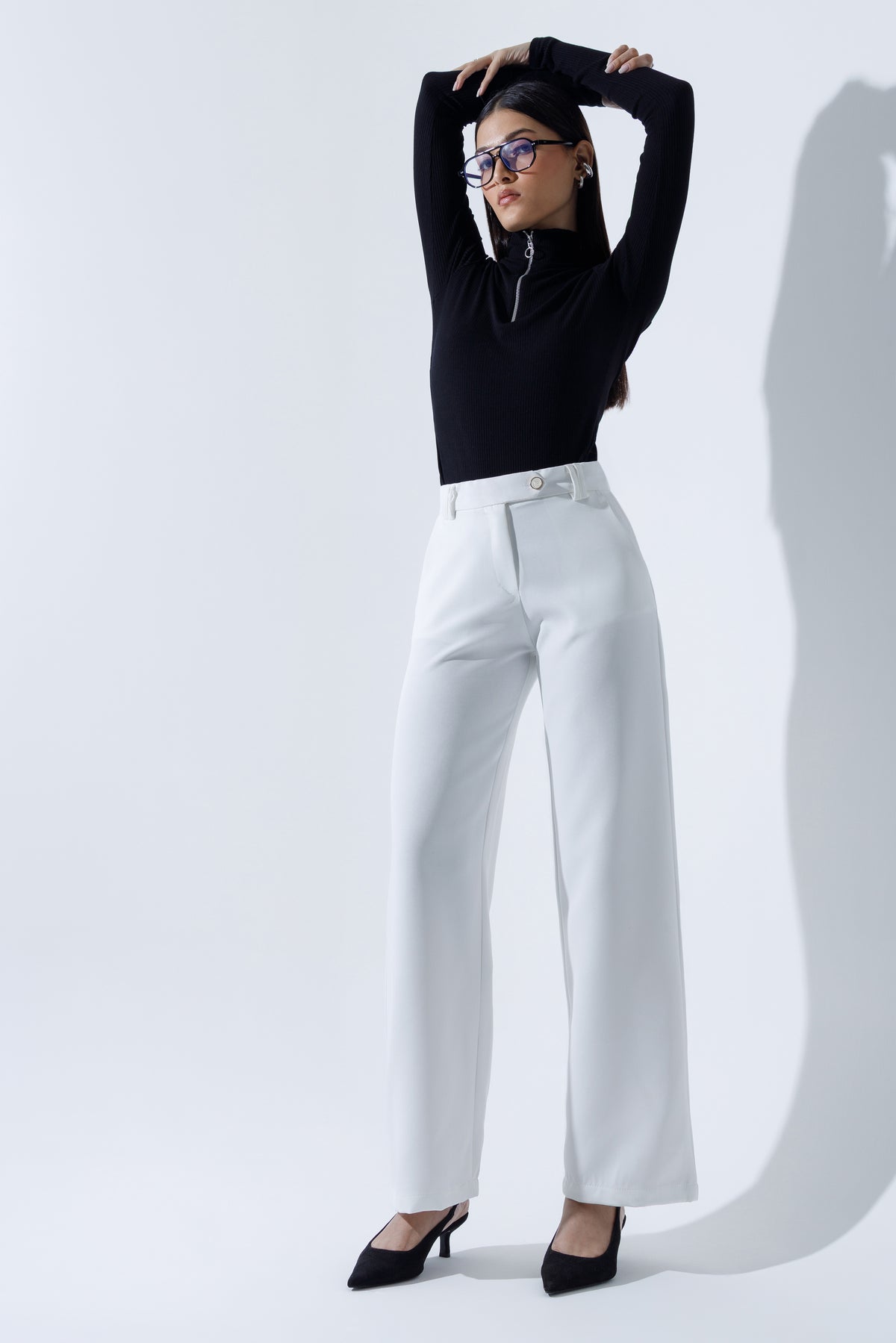 Mid Waist Straight Leg Trousers
