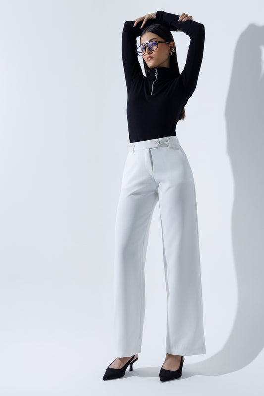 Mid Waist Straight Leg Trousers