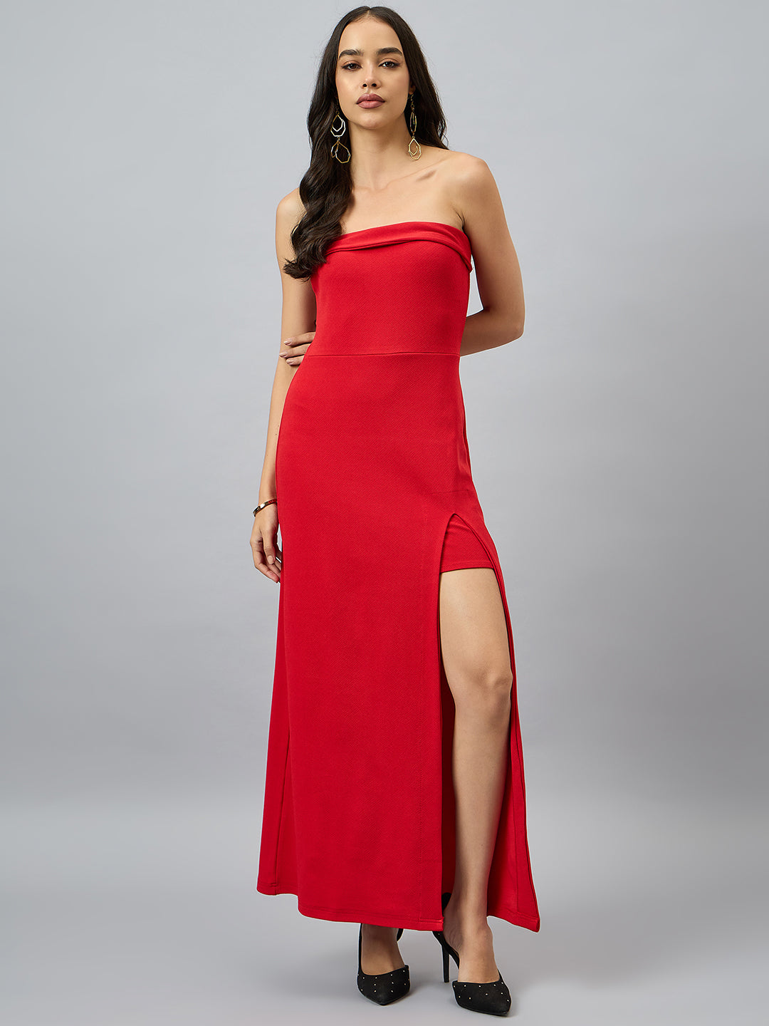 Solid Strapless Evening Gown