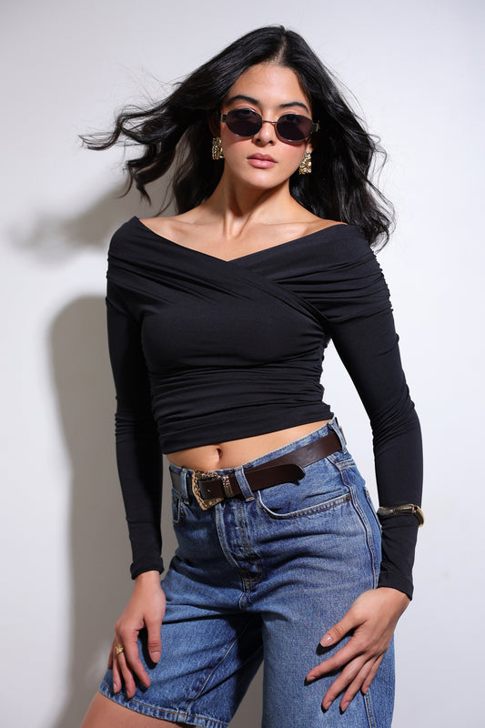 Draped Surplice Neck Top