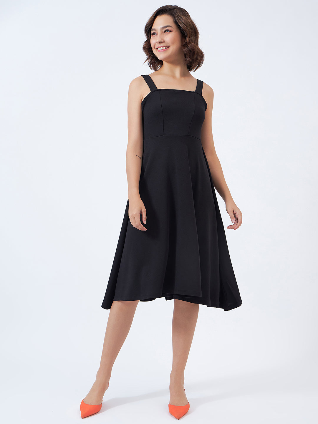 Solid Fit & Flare Dress