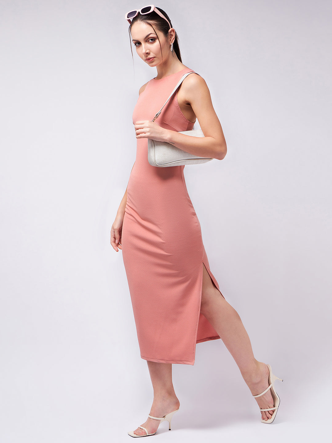 Ice Peach Side Slit Fitted Dress