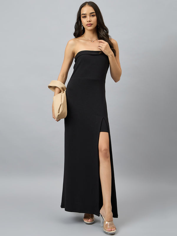 Solid Strapless Evening Gown