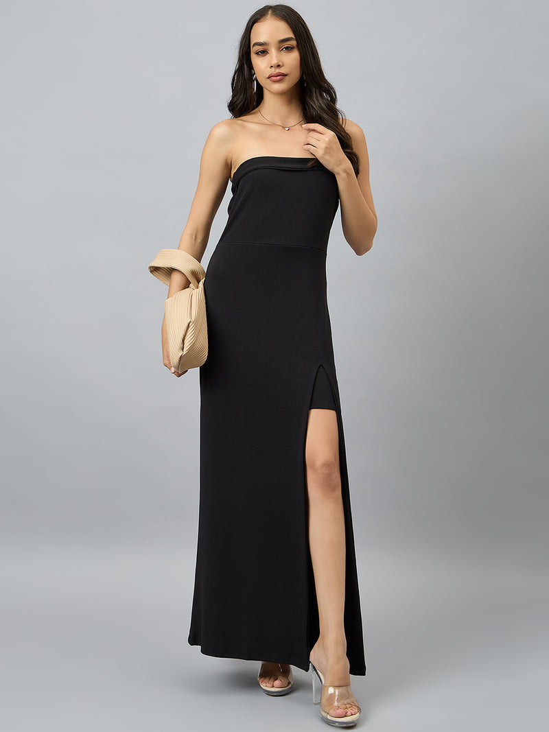 Solid Strapless Evening Gown