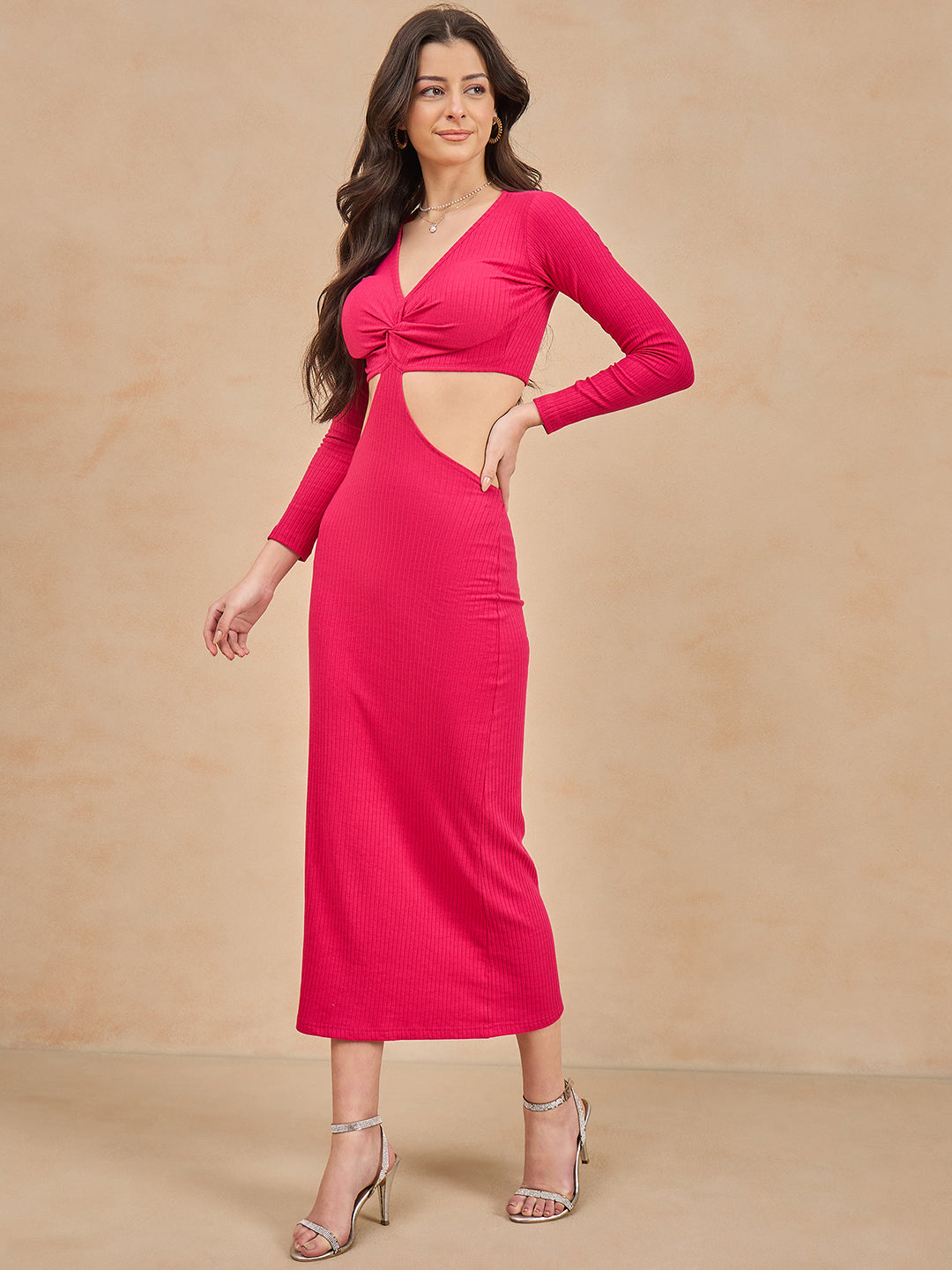 Rib Waist Cut Out Maxi Dress
