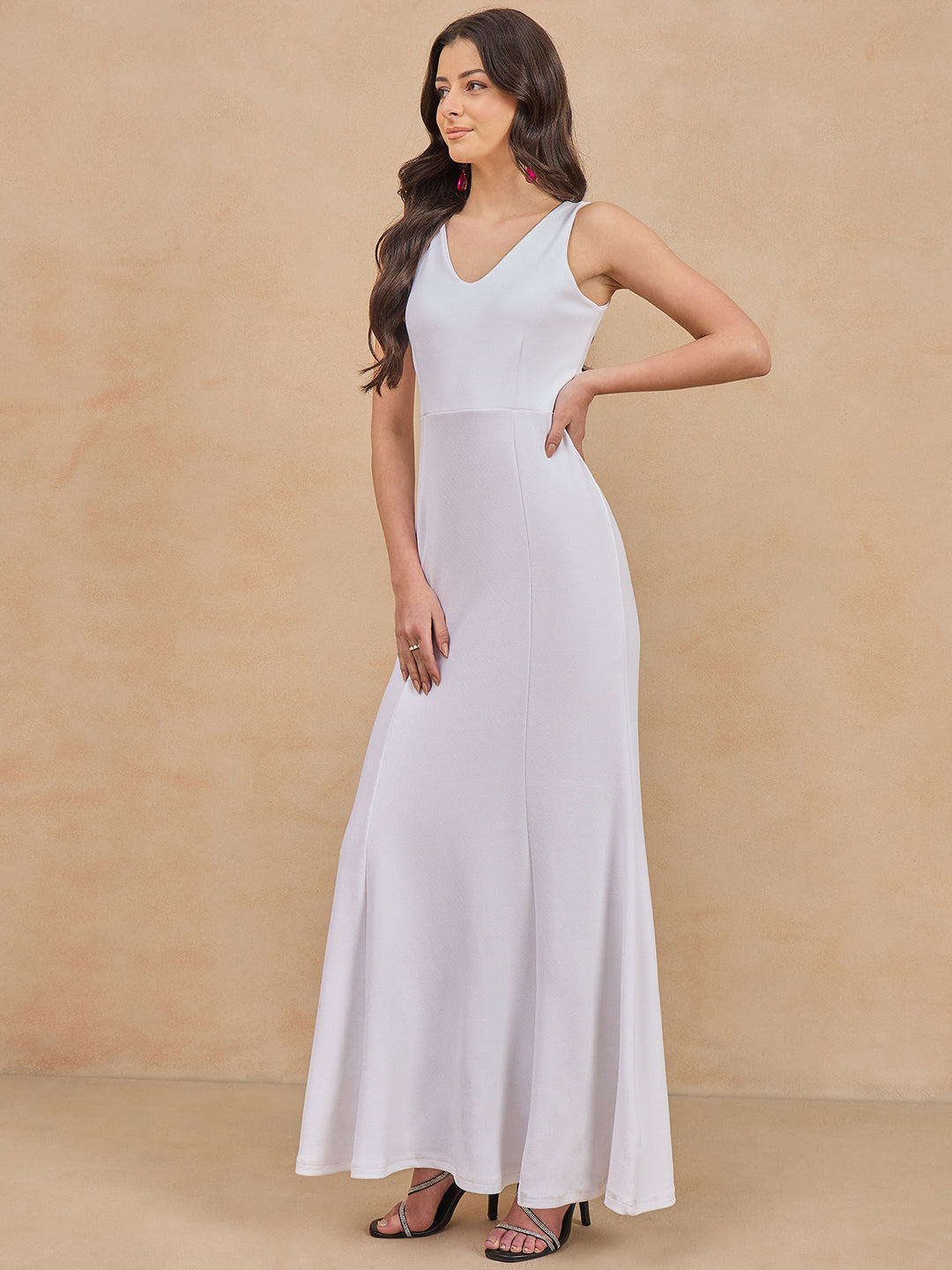 Solid Sleeveless V Neck Maxi Gown