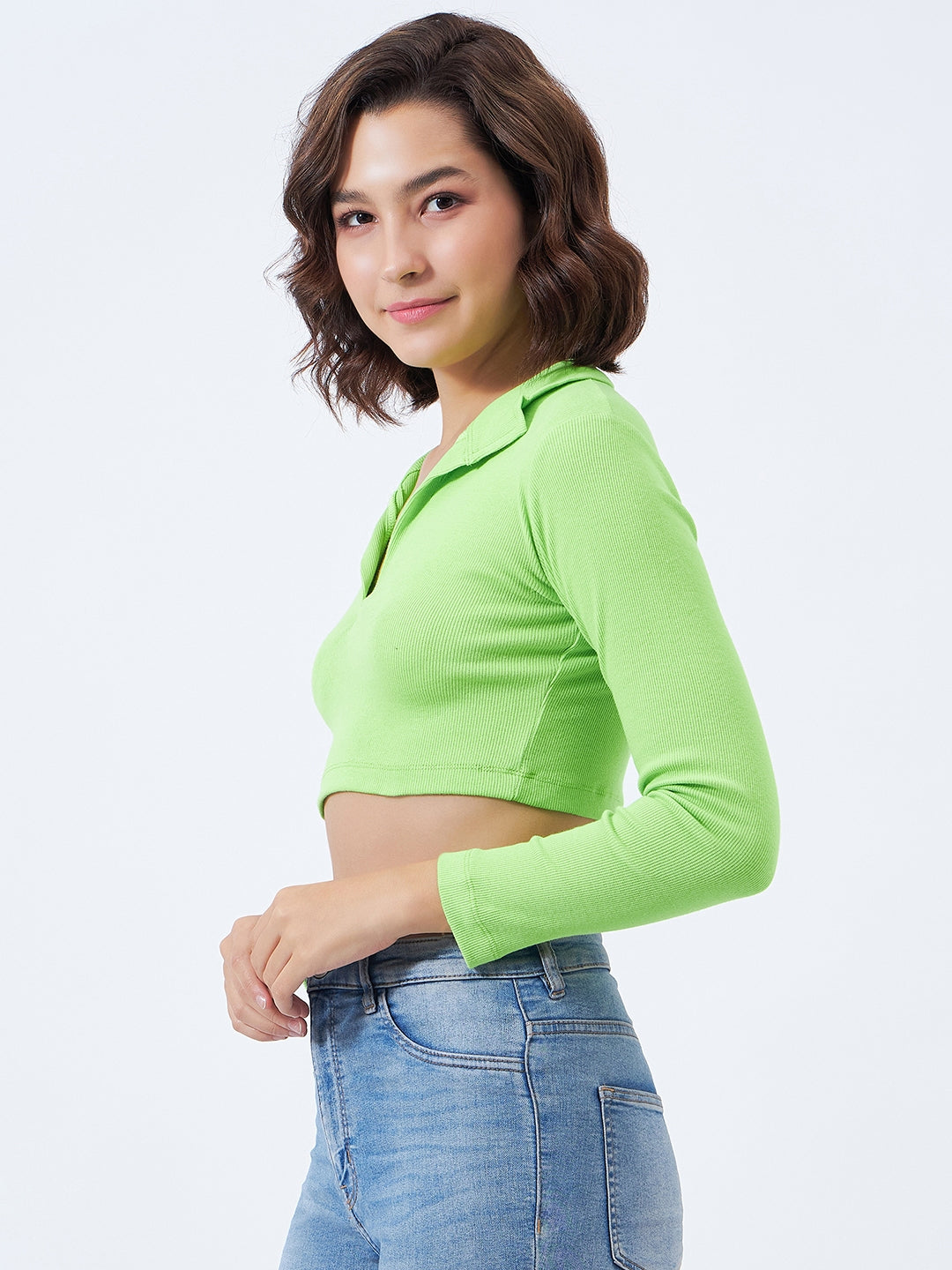 Ribbed Collared Top