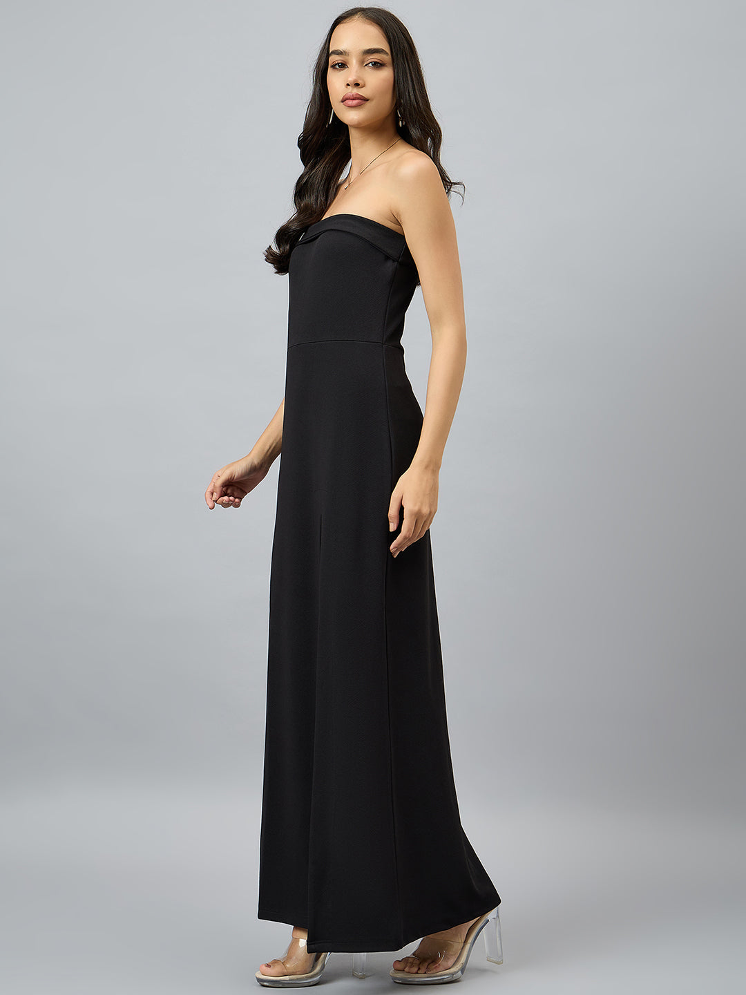 Solid Strapless Evening Gown