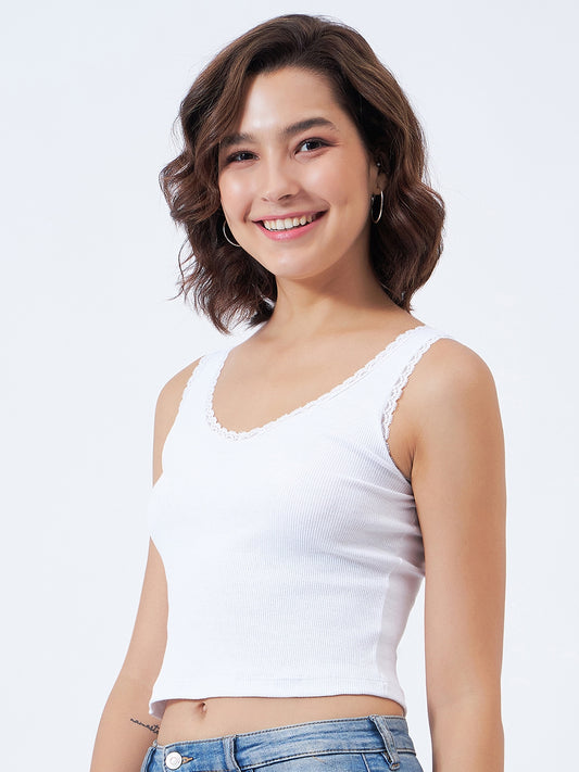 Lace Trim Ribbed Vest