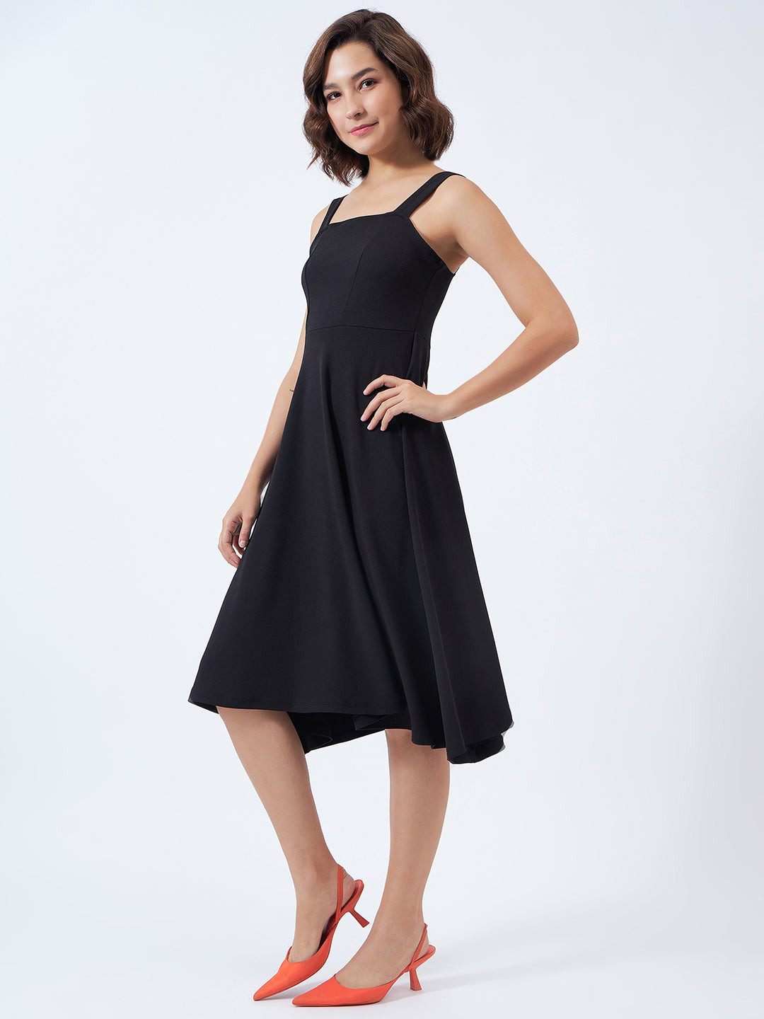Solid Fit & Flare Dress