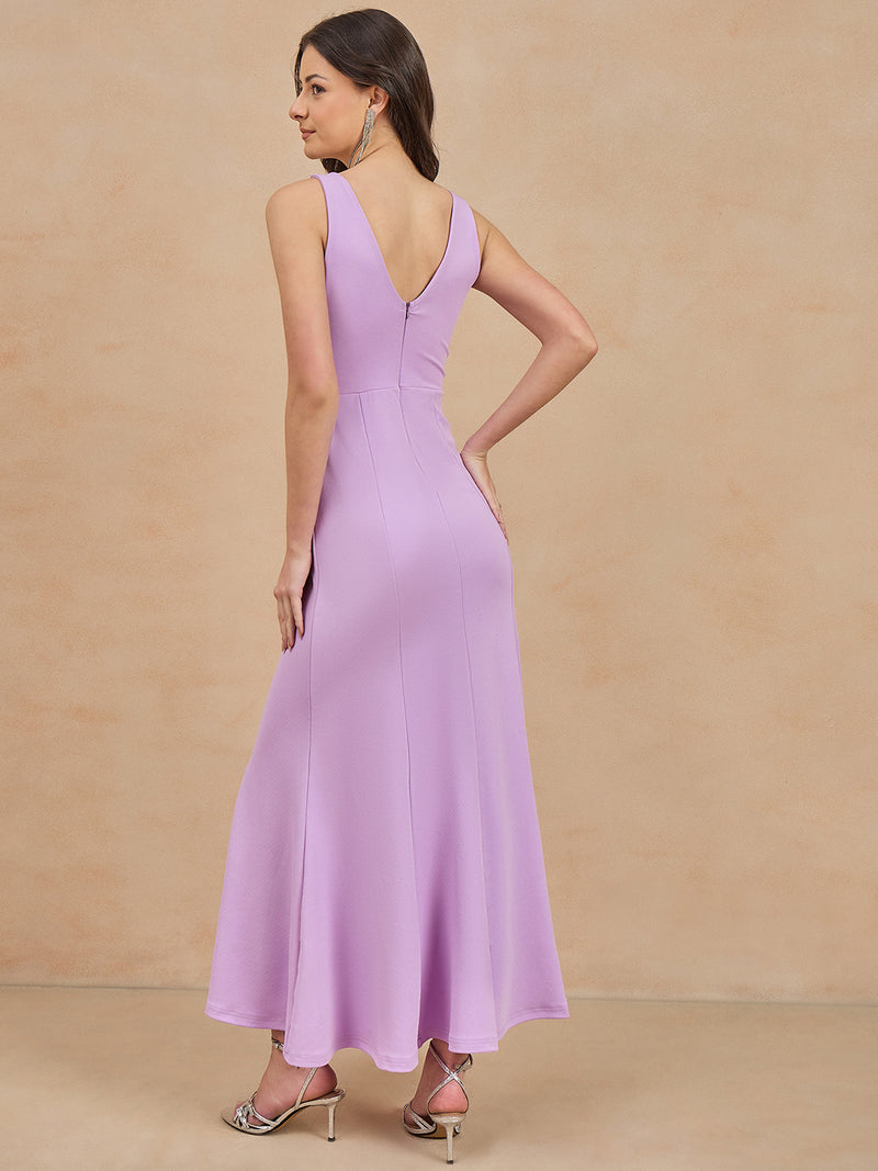 Solid Sleeveless V Neck Maxi Gown