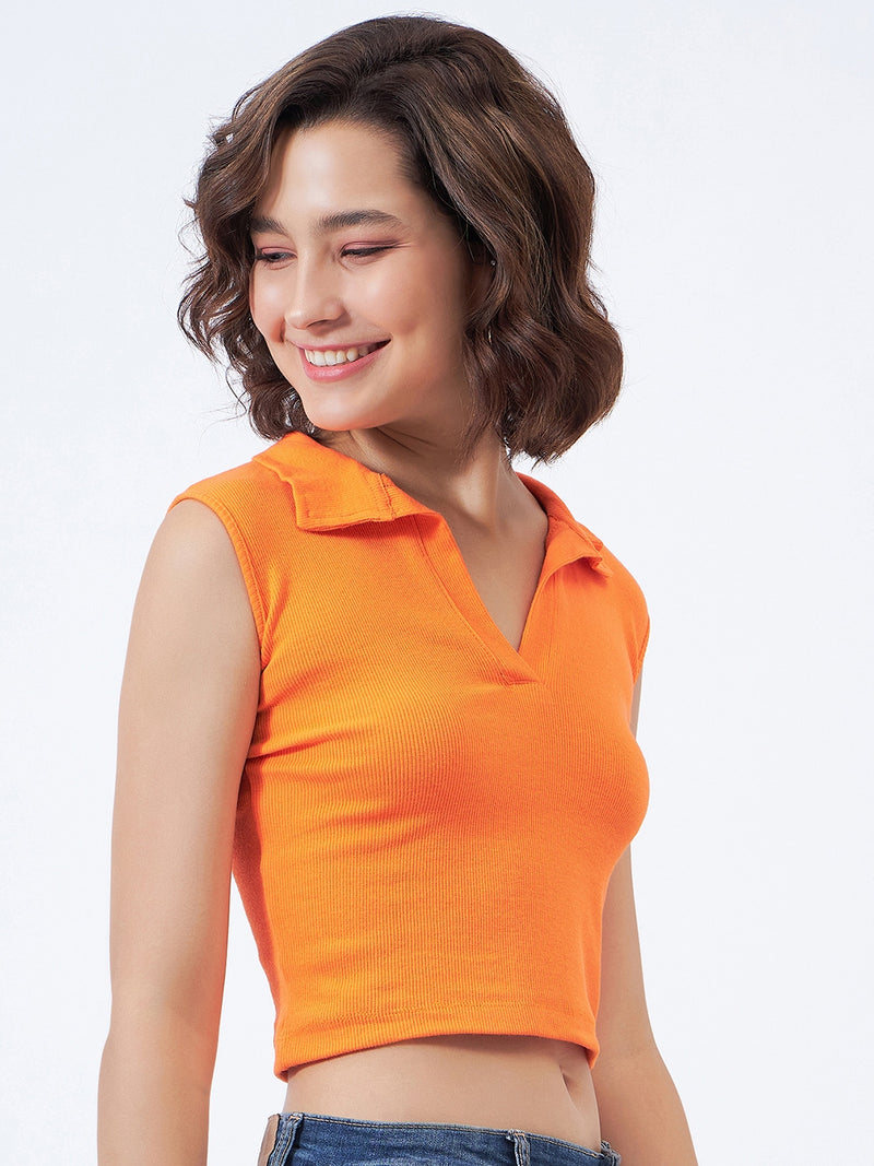 Ribbed Collared Top