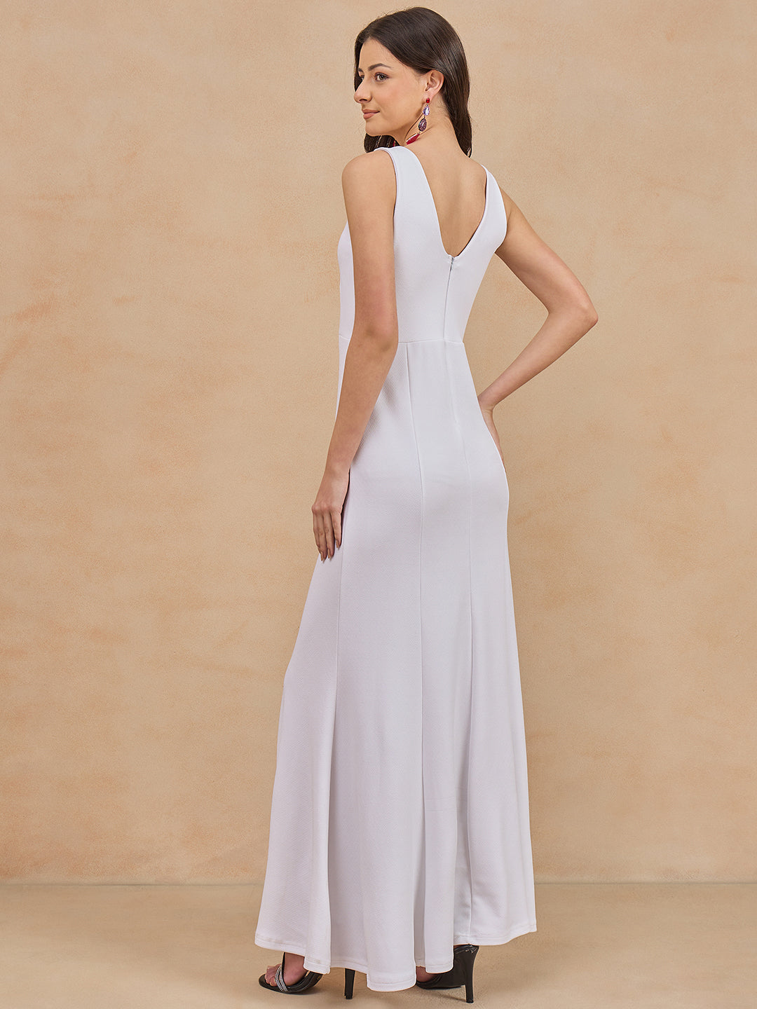 Solid Sleeveless V Neck Maxi Gown