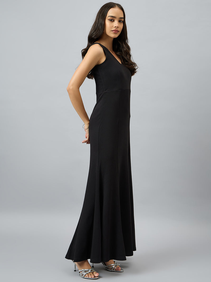 Solid Sleeveless V Neck Maxi Gown