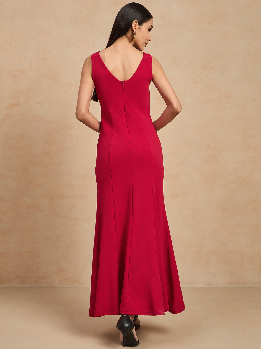 Solid Sleeveless V Neck Maxi Gown