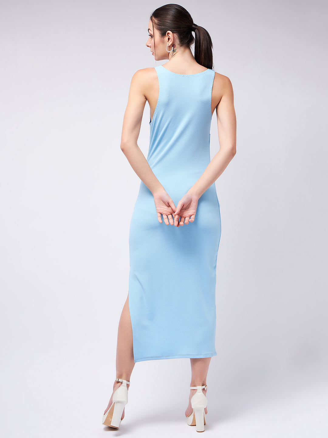 Ice Blue Side Slit Fitted Dress