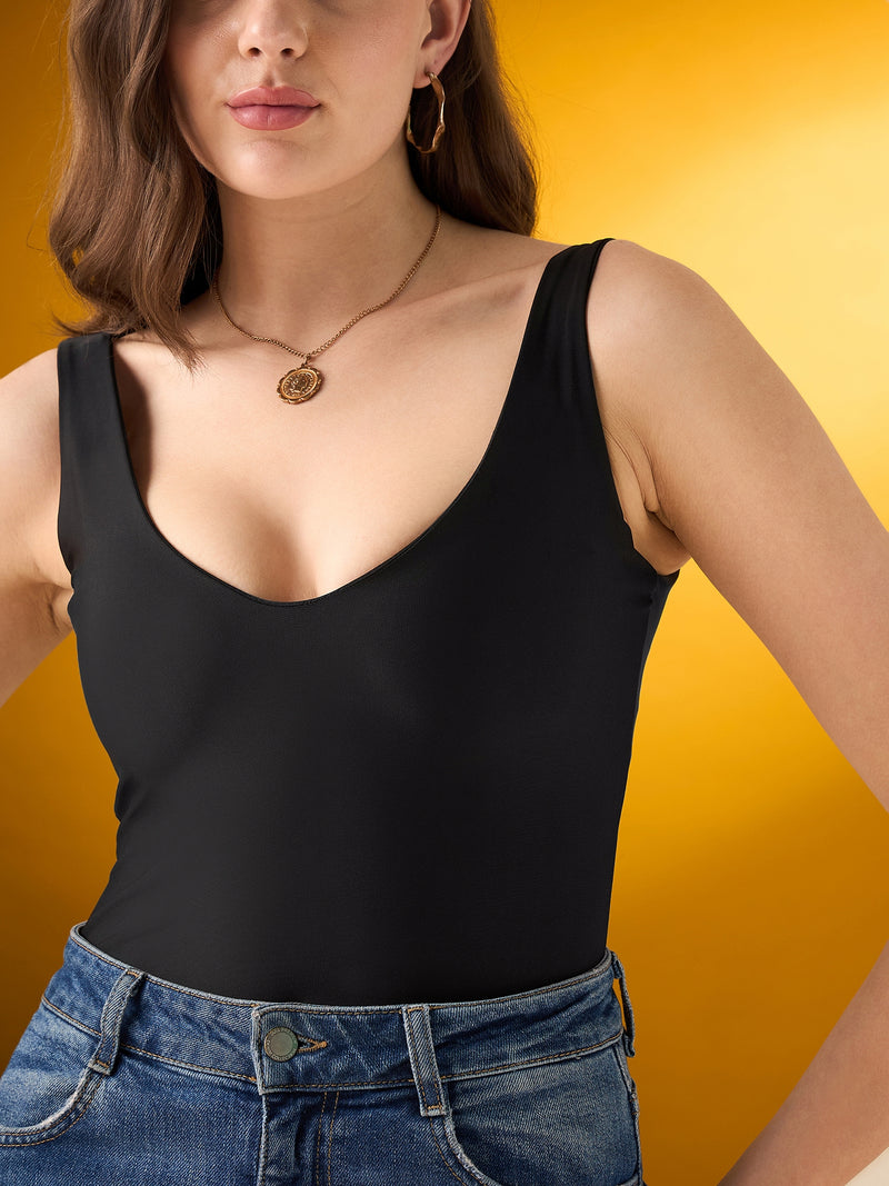 Solid Plunge Neckline Bodysuit