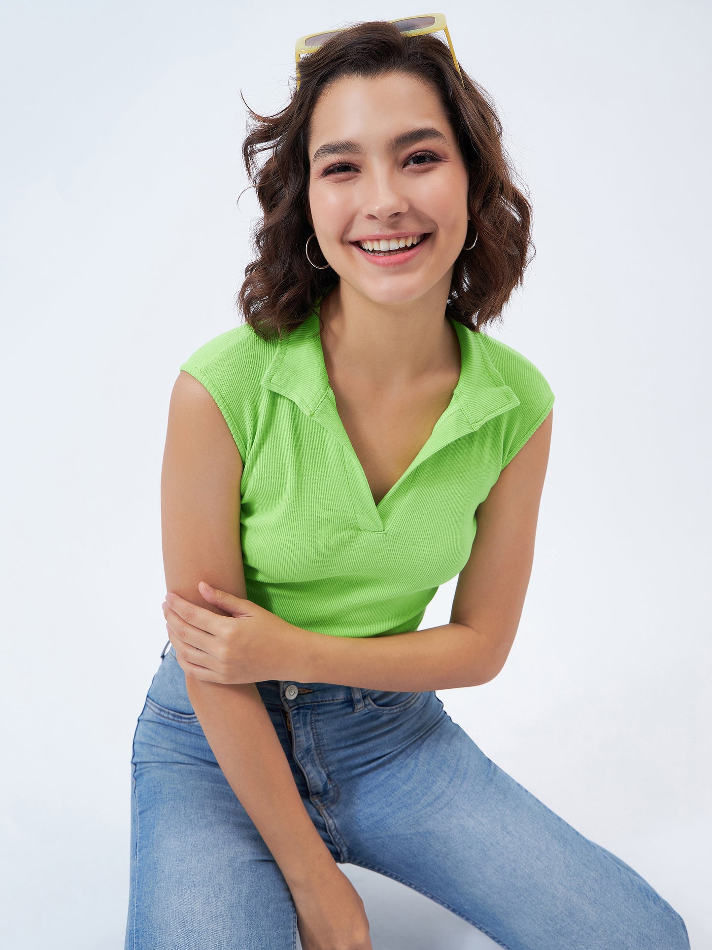Ribbed Collared Top