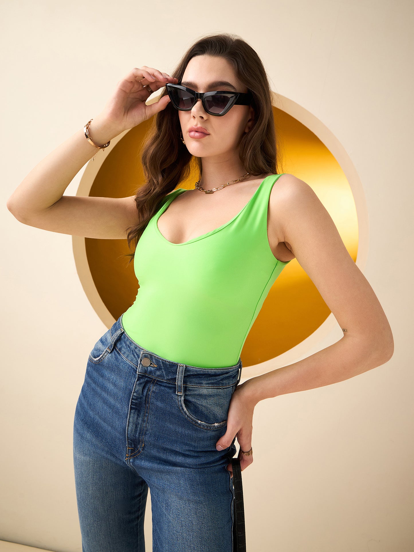 Solid Plunge Neckline Bodysuit