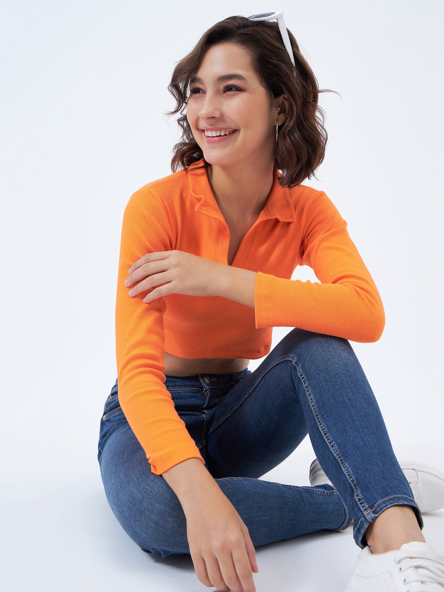Ribbed Collared Top