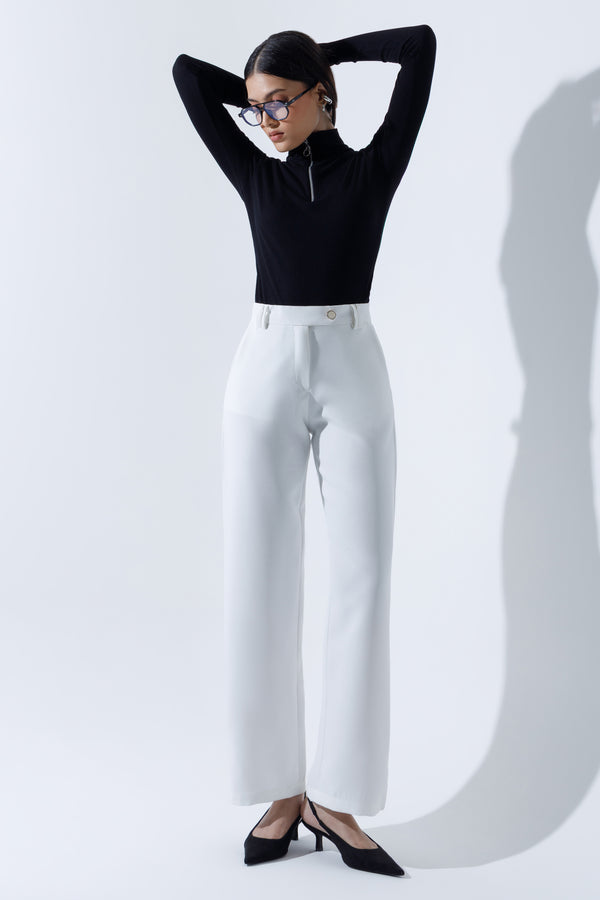 Mid Waist Straight Leg Trousers