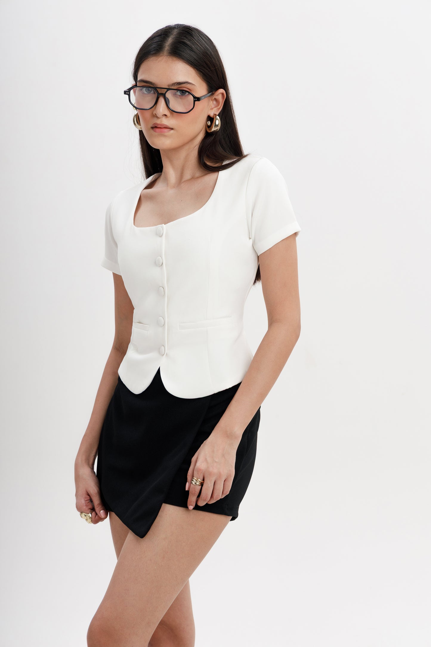 Buttoned Square Neck Top