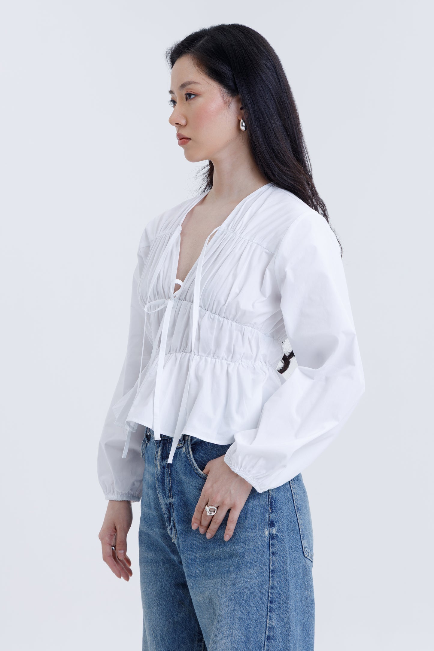 Drawstring Poplin Blouse